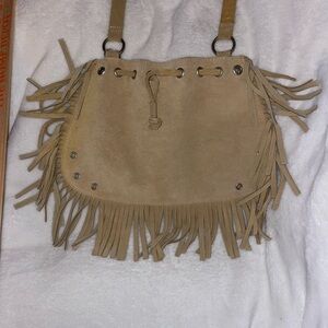 Boho Suede Leather Fringe Purse Mini Bucket Bag